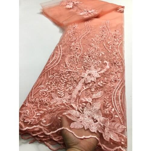 Peach African Nigerian Lace Fabrics 2021 High Quality Lace Material Embroidery French Lace Fabric For Dress Sewing M48852