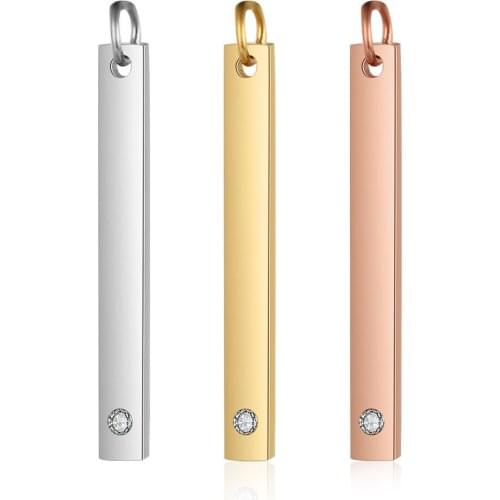 DIY Stainless Steel Blank Bar Charms Pendant with Clear Crystal for Necklace Jewelry Making Accessories 3pcs/lot