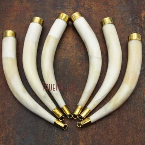Bohemian Style Tusk Horn Charm Jewelry Creamy Ox Bone Pendant Thin Long Horn Wholesale Products In 145*17 mm PM9083