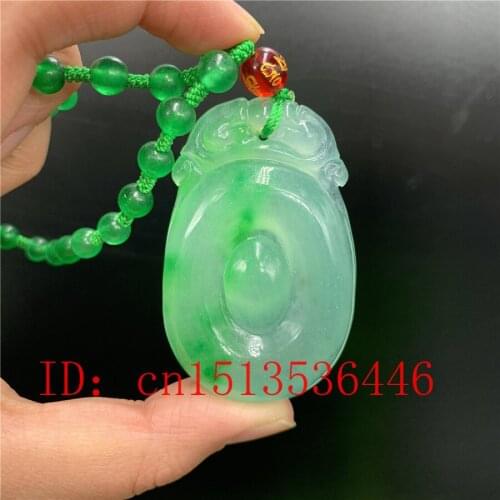 Carved Chinese Green Jadeite RUYI Pendant Necklace Charm Jewellery Fashion Lucky Amulet Gifts for Women Men Sweater chain