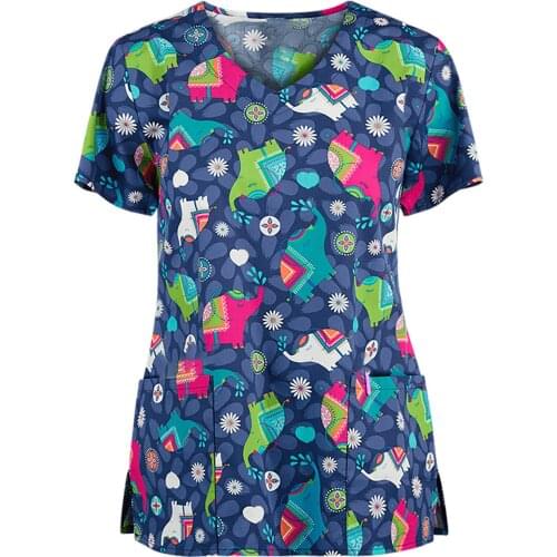 Футболки Christmas 2020 T-shirt Women Short Sleeve V-neck Top t-shirty damskie Working Uniform Thanksgiving женские футболки #5B