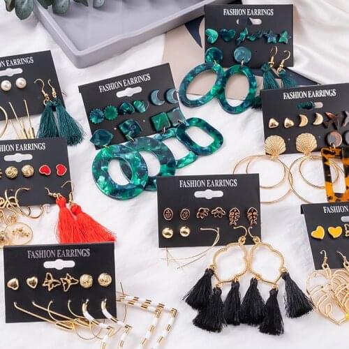 Tassel Acrylic Earrings For Women Bohemian Earrings Set Big Geometric Heart Stud Earring 2020 Pearl Earrings New Fashion Jewelry