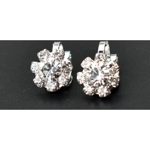 Silver Color Crystal Flower Clip Earrings Without Piercing Women Floral Jewelry Non Pierced Ear Cuff Earring klipsy na uszy