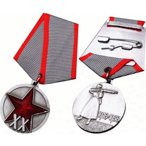 Soviet CCCP Workers Peasants Red Army 20 Year Medal Red Five Stars USSR Venus Hero Honor Red Flag Lenin Collection Wear Badge