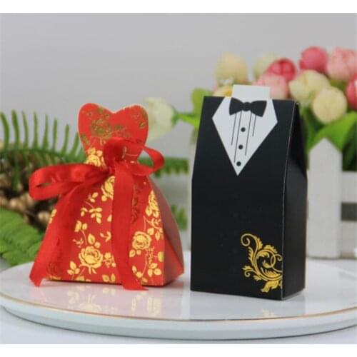 Wedding Favor Candy Box Bride & Groom Dress Tuxedo Party With Ribbon Gifts Bag Souvenirs DIY Wedding Favours Paper Supplies