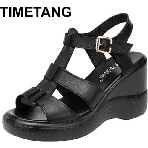 TIMETANG Wedge Heel Sandals Women Summer 2021 New High Heel Platform Fashion White Sandals