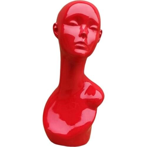 18.1" Tall Female Mannequin Head Durable ABS Material, Glossy Red