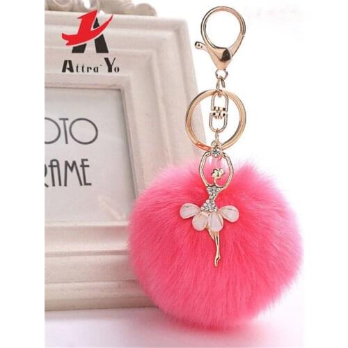 Attra-Yo Woman Fashion Jewelry Angel Ballet Dancing Girl Fluffy Handbag Pendent Faux Rabbit Fur Pendant Women Bags Accessories