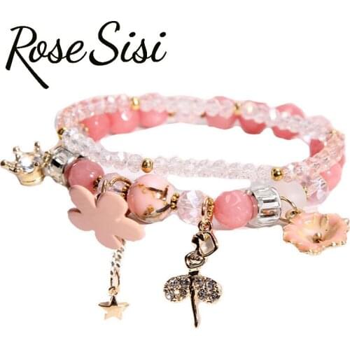 Rose sisi Korean style crystal flower shell bracelet femme браслеты на руку simple fresh student pendant bijoux femme present