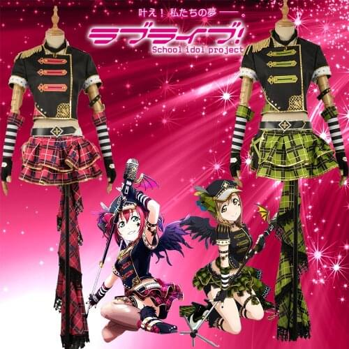 Love Live SunShine Punk Rock Awakening Kunikida Hanamaru Kurosawa Ruby Cosplay Costume Sexy Crop Top Summer Dress Plaid Skirt