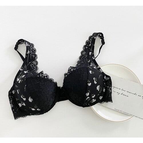 Sexy lace floral thin ladies bra with steel ring push up lingerie comfortable breathable natural bear underwear