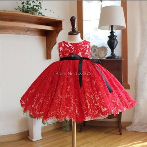 YNQNFS FG61 Real Puffy Ball Gown Princess Baby Kids Child Pageant Birthday Party Bridal Short Red and White Flower Girl Dresses