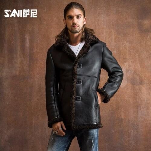 Winter warm winter fashion genuine leather fur clothing male Sheepskin Shearling Men outerwear genuine leather fur overcoat