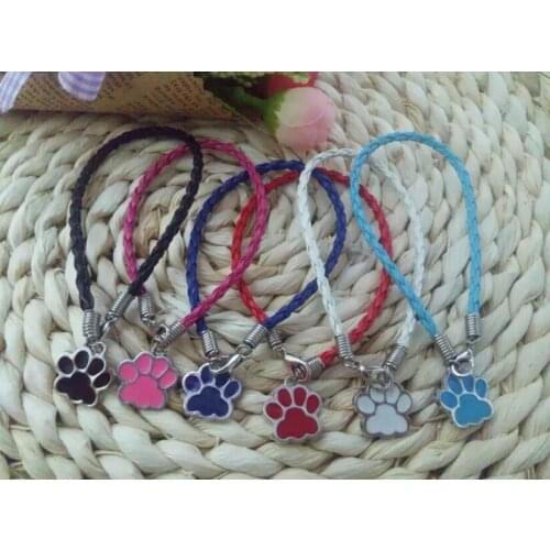 10pcs+Gift) multicolor bracelet Charm Enamel Dog Paw Prints Pendant Leather Bracelets vintage jewelry Womens Men Gifts