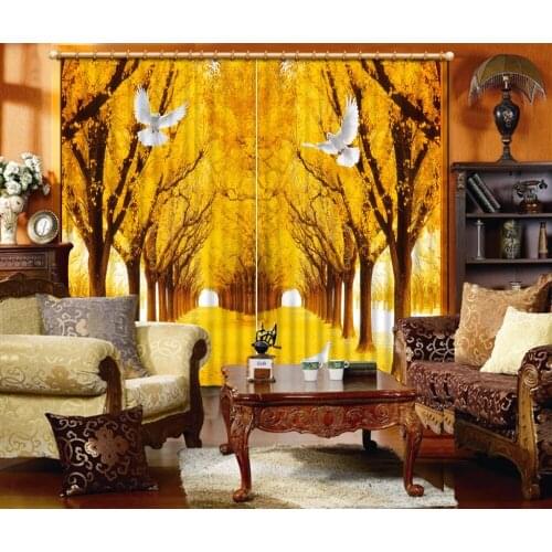3D Classic Home Decor Fashion Curtain Custom Golden woods pigeons Curtain Living Room Blackout Shade Window Curtains