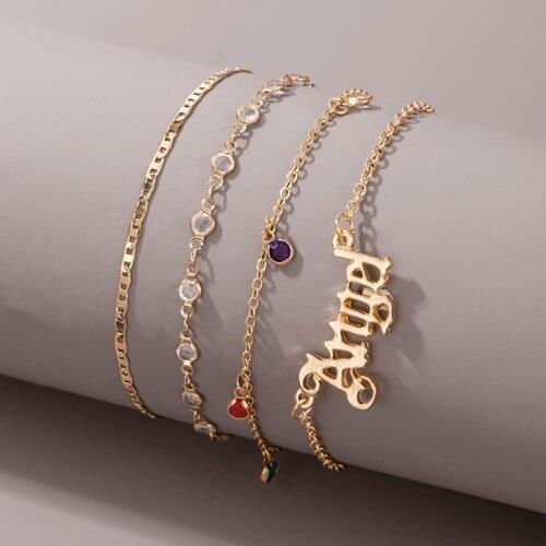 4 Pcs/Set Goth Initial Letter Charm Ankle Bracelets for Women Anklet Bracelets On Leg Girls Foot Chains Boho Beach Jewelry Gift