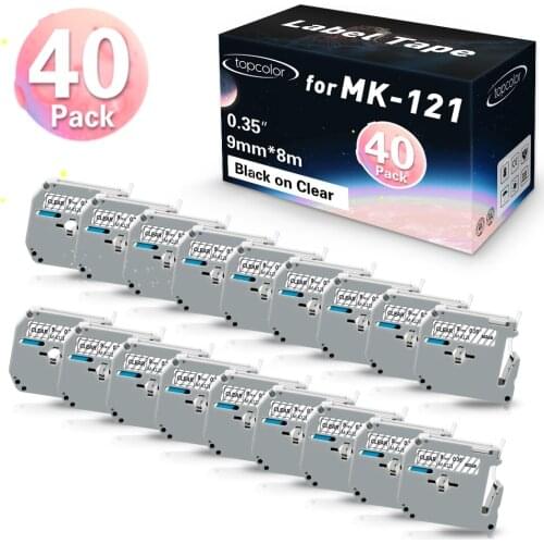 40PK 9mm Transparent Tape Compatible Brother MK121 MK-121 M-K121 MK Label Tape for PTouch Label Maker PT55 PT65 PT-80 PT-70 PT90
