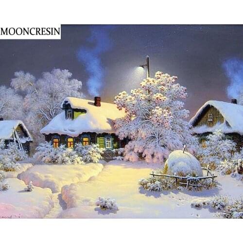 5D Diy Diamond Painting Scenery Snow House Cross Stitch Diamond Embroidery Full Square Needlework Mosaic Picture Christmas Gifts