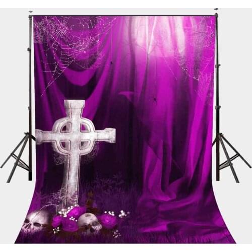 5x7ft Funny Horror Backdrop White Cross Photography Background Ultra Violet Color Backdrop