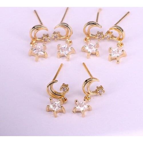 6Pairs, Fashion Women Earrings Trendy Jewelry Micro Pave Zircon Cute Star Stud Earrings