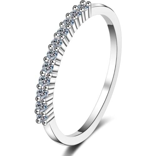 ANZIW 925 Sterling Silver Moissanite Diamond 0.16CT Fashion Simple Half Eternity Engagement Ring For Women Jewelry Gifts