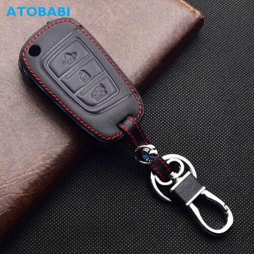 ATOBABI Leather Car Key Case For Hyundal Sonata Accent I30 Elantra Palisade Kona Santa Fe Azera 3 Buttons Flip Remote Fobs Cover