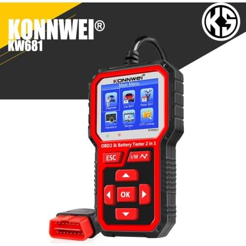 KONNWEI KW681 6V 12V Car Motorcycle Battery Tester Obd 2 Auto Diagnostic Tool 2 in1 2000 CCA Car Diagnostics Obd2 Scanner