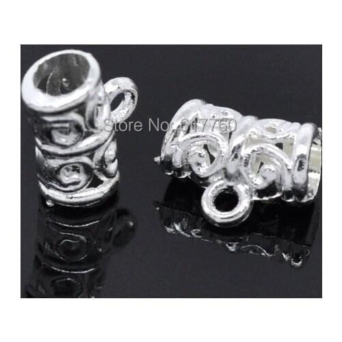 Free Shipping! 100PCs Silver Plated Pattern Tube Spacers Beads Bail 11x5mm (E03077)