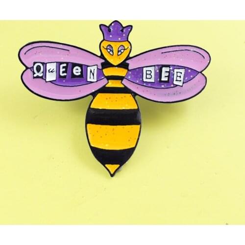 Shiny Purple Queen Bee Pin Brooch All Sparkling purple Crown Bee Cartoon Enamel Pin Backpack For woman And Kids Badge Gifts