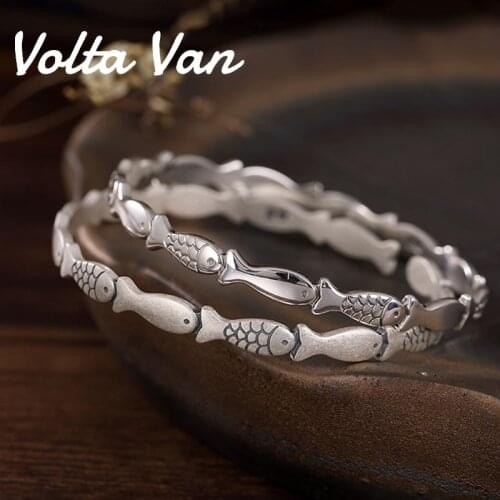 Volta Van 990 Silver Bangle 2021 New Elegant Fine Jewelry Small Fish All-Match Unisex Vintage Concise Opening Silver Bracelet