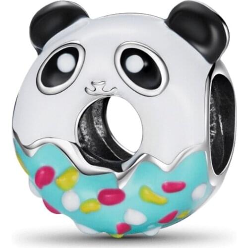 New 925 Sterling Silver Panda Donut Charm Bead Fit Original Pandora Bracelet DIY Jewelry For Women