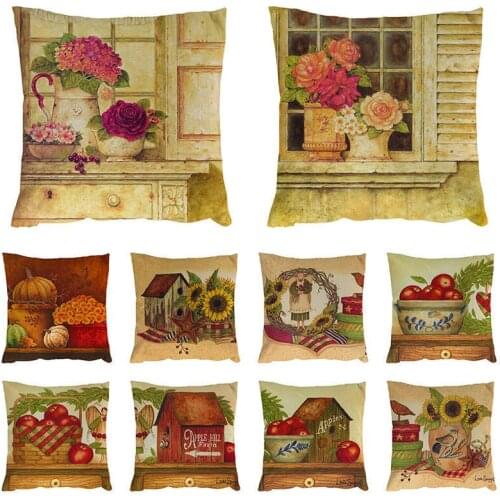 Tea Kettle Book Flower Design Cushion Cover Linen-cotton Cushion Cover Car Sofa Bed Cushion Pillow Cover Throw Pillow Cover 1526
