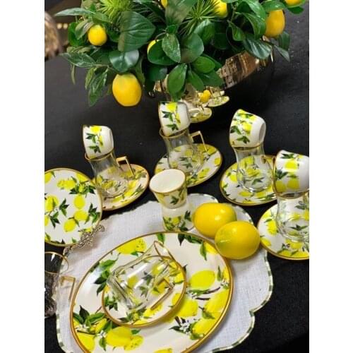 Drop Handles Tea Set 12 pieces Lemon White