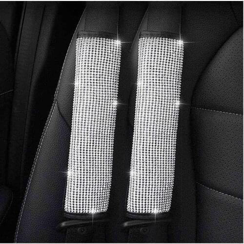 Car Safety Belt Covers, Crystal Diamond Seat Belt Shoulder Pads, Sparkly Auto Car Decoration Accessories for Women or Girls