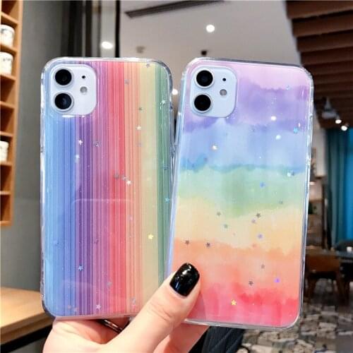 New Cute Gradient Rainbow Laser Phone Case For iPhone 11Pro Max For iPhone X XR XS Max 7 8 Plus Kawaii Giltter Soft Back Cover