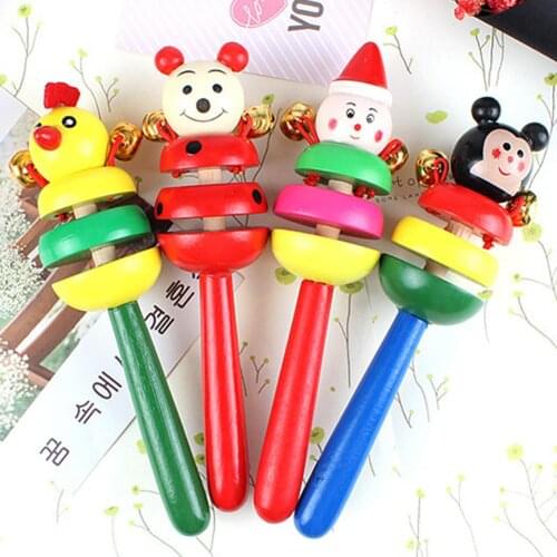Baby Rattle Ring Wooden Handbell Baby Toys Musical Instruments 0-12 Months Colorful Music Education Wooden Toy Safe non-toxic