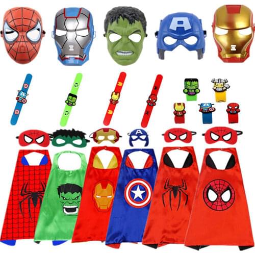 Childrens Spiderman/Hulk/Iron Man Cosplay Cape Kid Superhero Mask/Wristband Halloween Party Gift