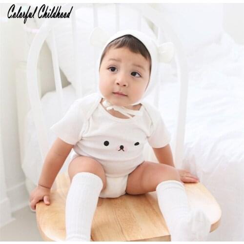 Adorable baby cotton romper puppy dog smile +hat sweet solid short sleeve Inant/toddler jumpsuits cozy onesies overall 0-24M