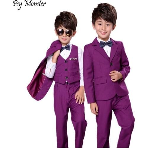 Flower Boys Gentleman Wedding Suit 3pcs Kids Blazer+Vest+Pant Brand Quality Children Formal Birthday Clothing Set F83