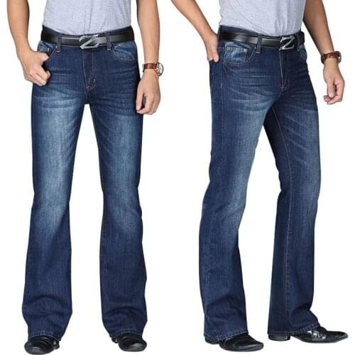 Autumn Men Flared Jeans Boot Cut Denim Pants Comfortable Slightly Slim Designer Classic Loose Blue Black Trousers Size 28 - 40