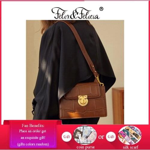 FELIX & FELICIA Fashion Shoulder Handbags For Women High Quality Crossbody Genuine Leather Crocodile Pattern Retro Messenger Bag