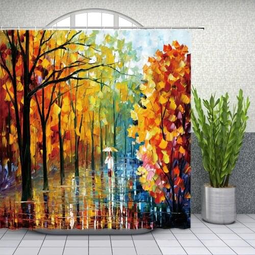Hot Sale Oil Painting Shower Curtain Landscape Pattern Print Bathroom Decor Waterproof Polyester Cloth Bath Curtains With Hooks
