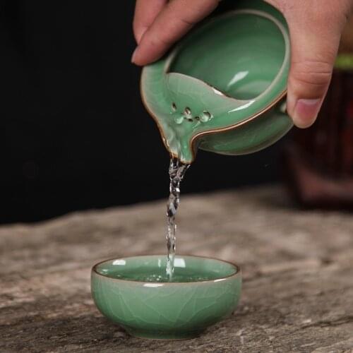 [GRANDNESS] Zhejiang Ge Di Longquan Celadon Porcelain Tea Set Include 1 Pot and 1 Cup Kung Fu Tea Set Include 1 Pot 1 Cup Gaiwan
