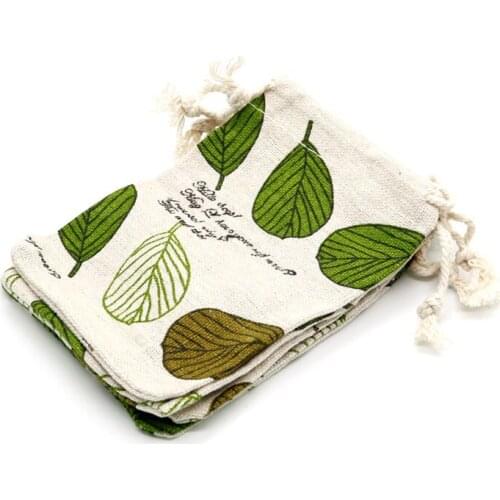 Cartoon Leaf Linen Jute Gift Bag 9x12cm pack of 50 Party Candy Drawstring Pouch