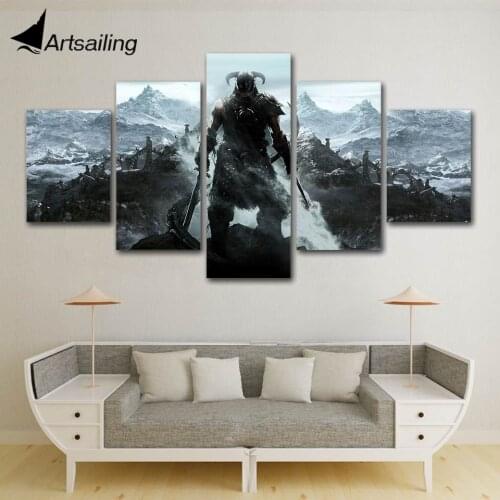 ArtSailing 5 panels Modular game wall art v skyrim Poster Wall Art Modular art For Wall Pictures Living Room Canvas Painting