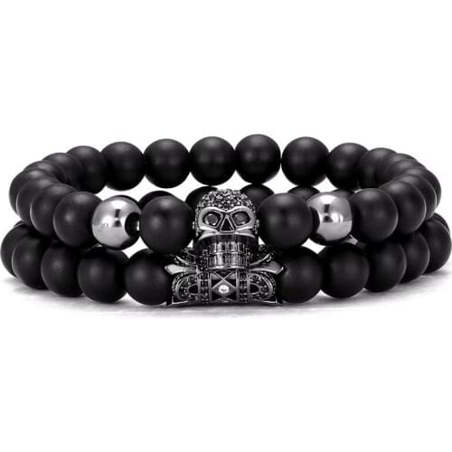 2 piece set / new fashion CZ Shantou mens bracelet classic fashion stone beads bracelet elastic rope jewelry hot sale