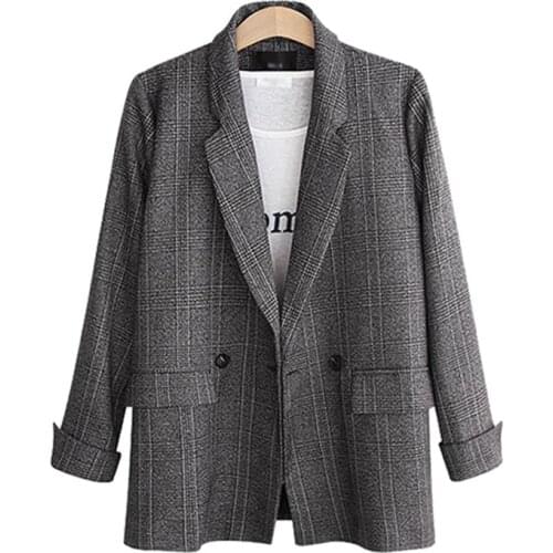 2020 Spring Autumn Womens Clothing New Retro Large Size Loose Plaid Blazer Suit Jacket Female Tops b440