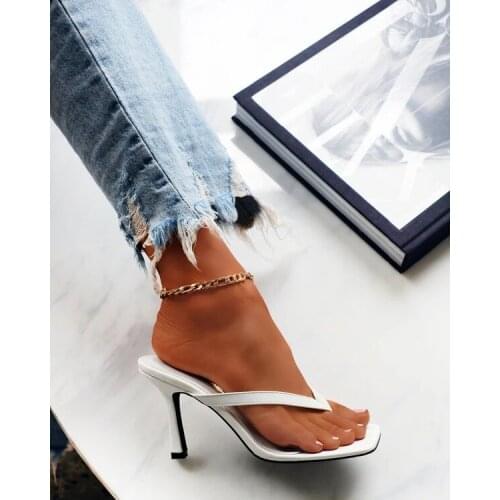 2021 Autumn And Winter New High Heels Stiletto Large Size Square Toe Solid Color Flip-flop Casual Womens Shoes