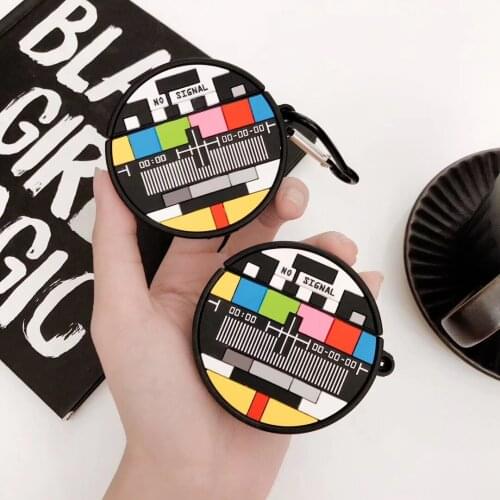 New 3D TV Screen No Signal Earphone Cases with Keychain for Airpods 1/2 Creative Cartoon Retro Radio Covers for Airpods Shell