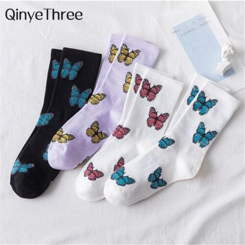 INS New Butterfly Socks Women Streetwear Harajuku Crew Girls' Fashion Literary Prairie Chic Preppy Style Sokken Dropship